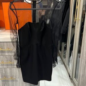 ANGEL BLACK MESH GATHERED SLEEVE DRESS